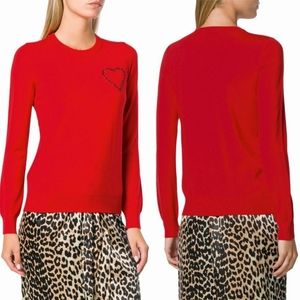 NWT Love Moschino Red Sweater 100% Virgin Wool Crystal Heart Holidays Size 2 38